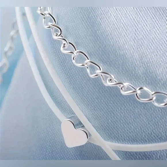 Layered Wrap Around Heart Anklet Silver Tone White NEW - Picture 3 of 8